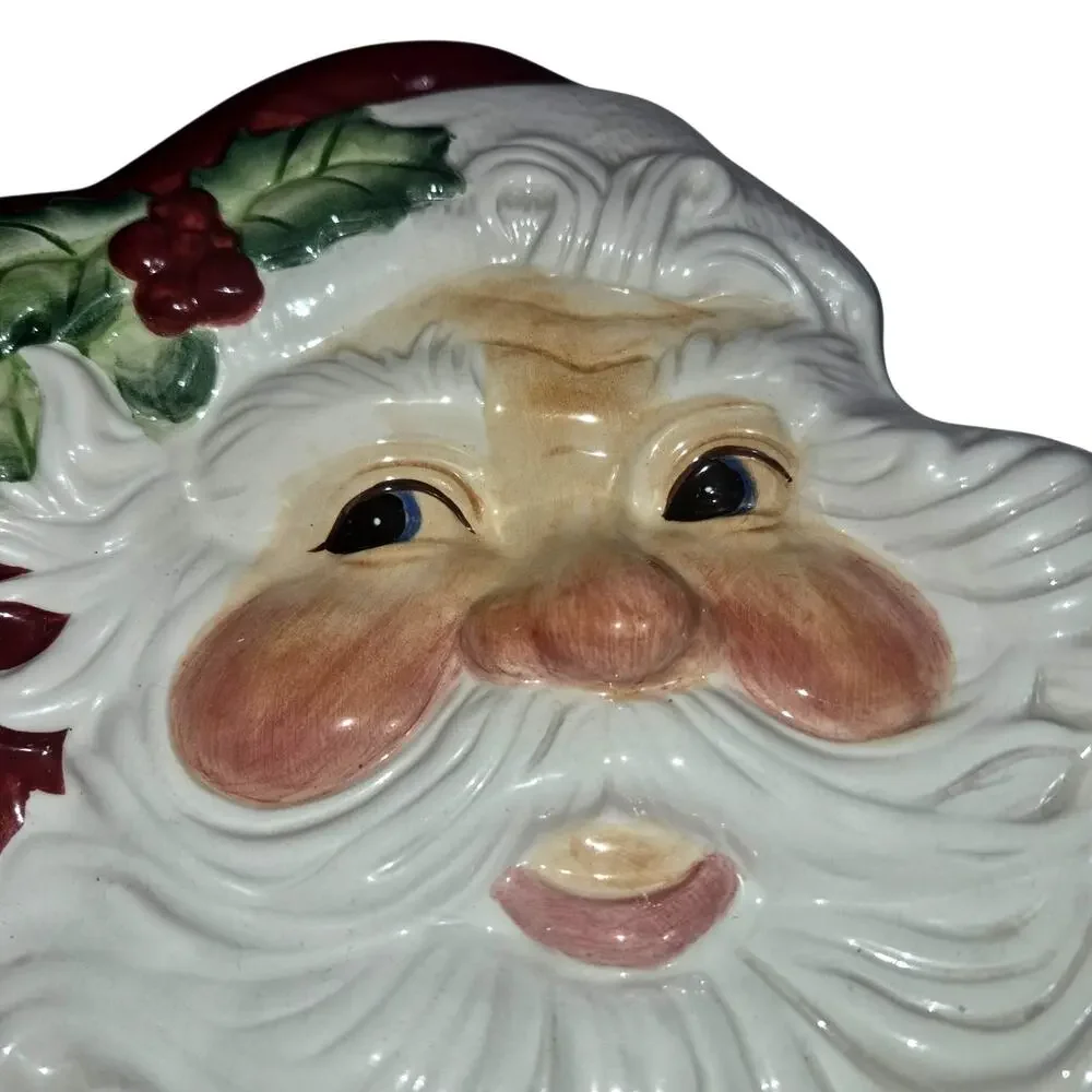 Vintage 2003 Fitz & Floyd Ceramic Holiday 3D Santa Cookie Plate Original Box